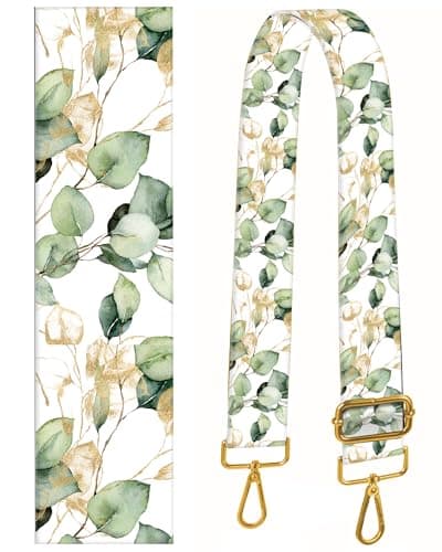 BeauBeast 2" Wide Adjustable Gold Buckle Crossbody Bag Strap — Green Gold Leaf