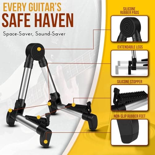 Portable Adjustable Guitar Stand for Acoustic, Electric, and Bass Guitars