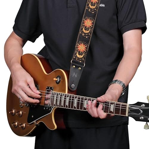 Sun & Moon Embroidery Guitar Straps by Nefelibata - Head Cowhide Leather Ends, 1 Pair