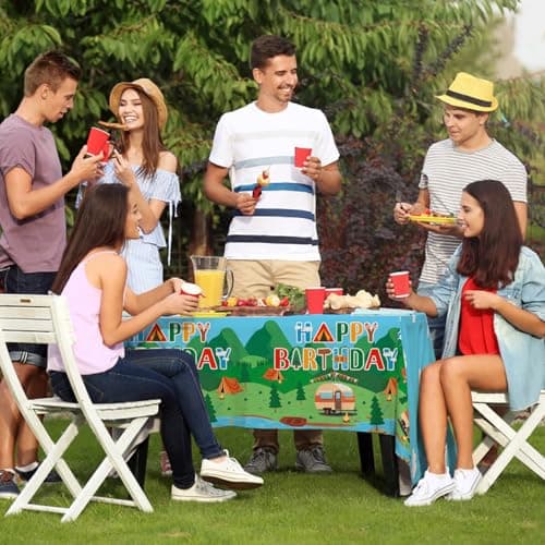 Happy Camper 54" x 108" Disposable Camping Table Covers, 2PCS Set