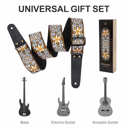 Nefelibata Embroidered Cowhide Leather Ends Guitar Strap, 1 Pair Locks & Picks Included