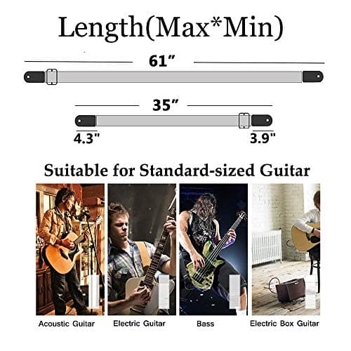 Suede Ends Safety Locks Leather Button Acoustic Electric Guitar Strap