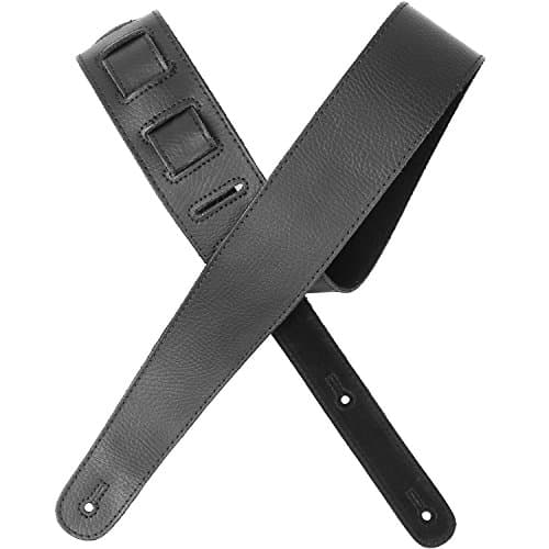 Vintage Black Leather Guitar Strap - PU Western 60's Retro, Genuine Ends, Bass Compatible — Leather Guitar Strap