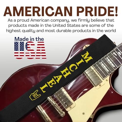 Art Tribute Custom Embroidered 3" Wide Guitar Strap for Bass, Electric & Acoustic - Black