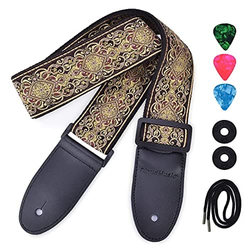 Vintage Classical Pattern CloudMusic Guitar Strap with Leather Ends — Classic Pattern Brown