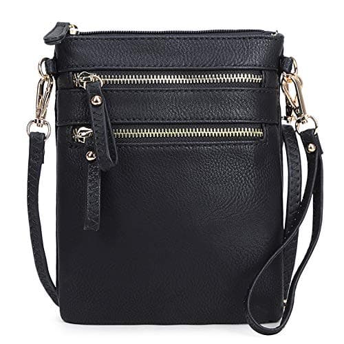 Solene Women's Small Crossbody Bag with Multi Zip Pockets — Black