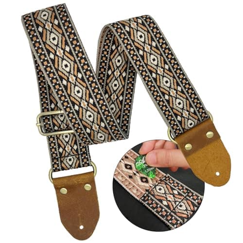 Wild Guitar Strap with Pick Pocket, Genuine Leather, Adjustable — Jt026-g310
