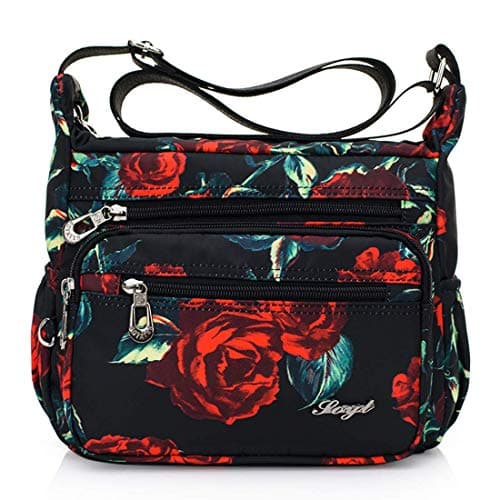 Nawoshow Nylon Floral Multi-Pocket Crossbody Travel Bag for Women — T09-rose