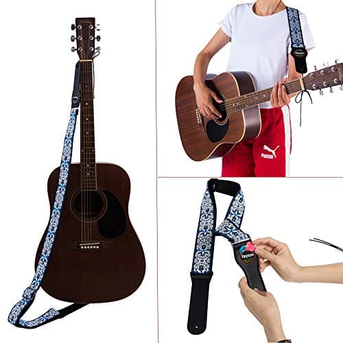 Embroidered Guitar Strap with Picks Pocket