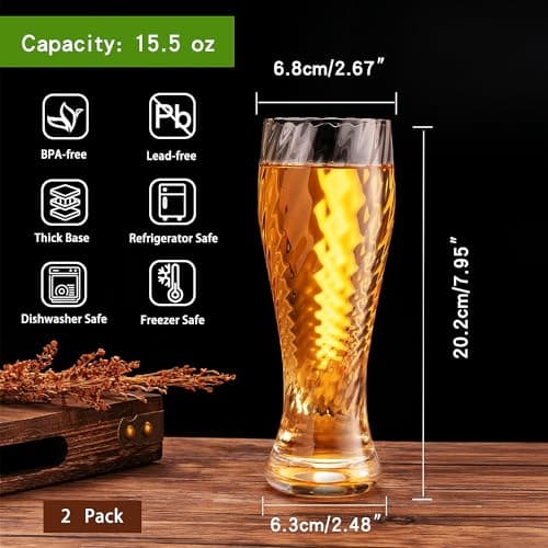 Pilsner Beer Glasses Set of 2, Great Gift Idea for Men