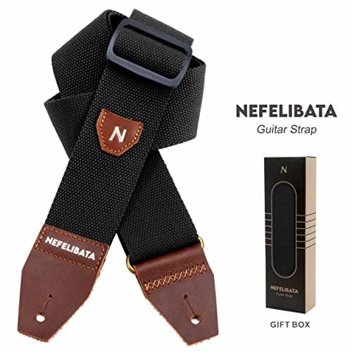 Nefelibata Pick Pocket Guitar Strap, 100% Cotton Leather, Acoustic & Electric