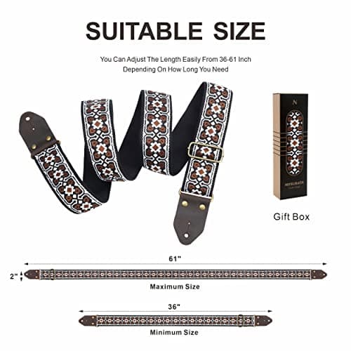Vintage White Embroidery Nefelibata Jacquard Guitar Strap for Bass, Electric & Acoustic