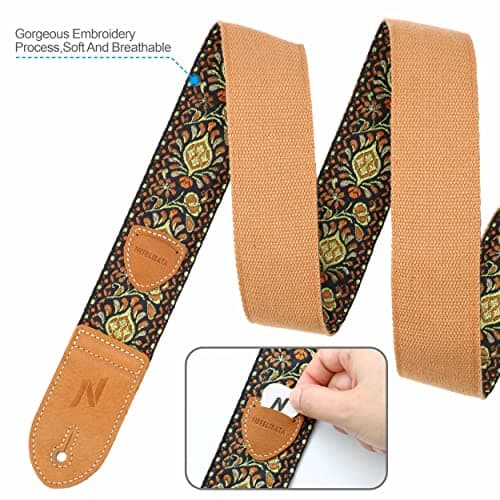 Vintage Yellow Embroidered Guitar Strap Set - Best Gift for Guitarists