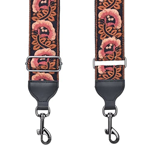 Banjo Strap Guitar Strap with Leather Ends and Metal Clips (Flowers)