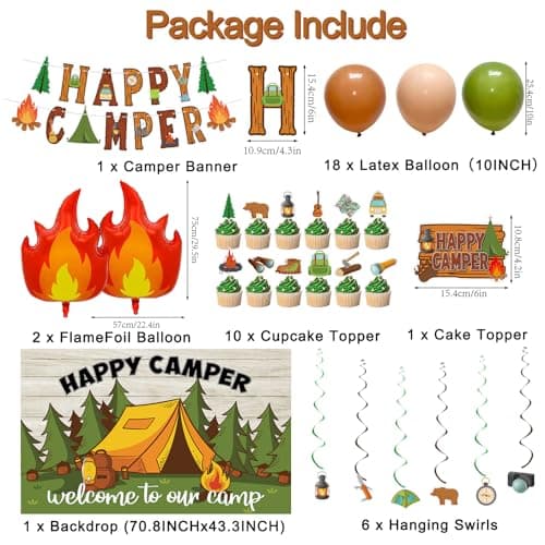 Roetyce Happy Camper Party Decorations, 41PCS Banner Balloons Kit