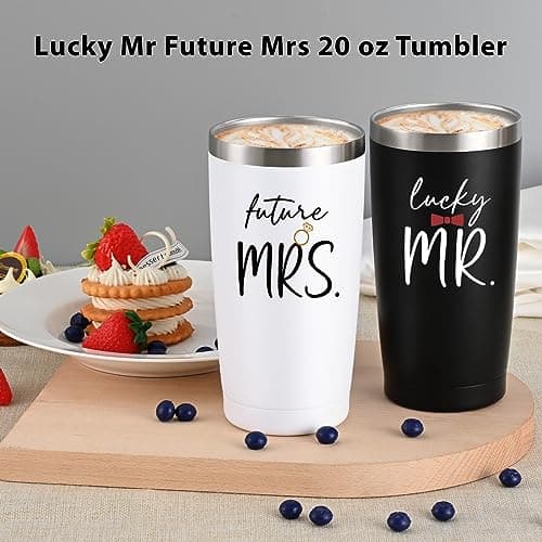 Engagement Gifts for Couples: Lucky Future Mrs 20 oz Tumbler Set - Wedding & Bridal Shower Gift for Fiancee & Fiance, Mr & Mrs, Wife & Husband