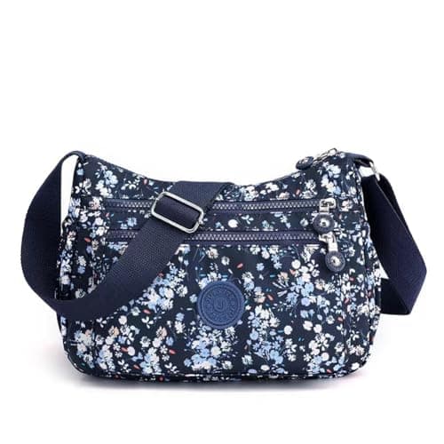 Nawoshow Nylon Floral Multi-Pocket Crossbody Travel Bag for Women — Blue Flower