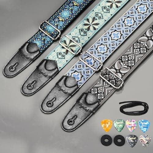 Adjustable Bass Guitar Strap with Jacquard Embroidery for Bassists, Fits Most Bass Guitars, Adjustable Locking Buckles & Picks Included
| High-Quality 2" Wide Jacquard Embroidery Cotton Bass Strap, Adjustable Leather Ends with Strap Locks & Picks, P