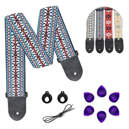 Embroidered Jacquard Guitar Strap for Electric & Acoustic Guitars — Blue