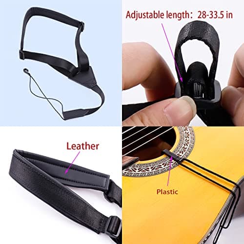 RAUYIVANY Classic Guitar Strap, Soft Leather, Adjustable 28-33.5", Black