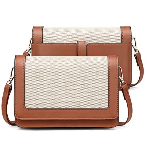 BROMEN Women's Crossbody Bag: Small Cell Phone Wristlet Wallet Clutch — Apricot With Whiskey Brown