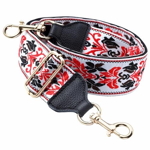 Nefelibata Purse Strap, Full Grain Cowhide Shoulder Strap — B#-embroidered Whiteflower