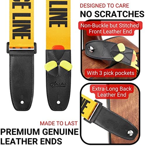 Amumu Acoustic Electric & Bass Guitar Strap with Print - DO NOT CROSS POLICE LINE