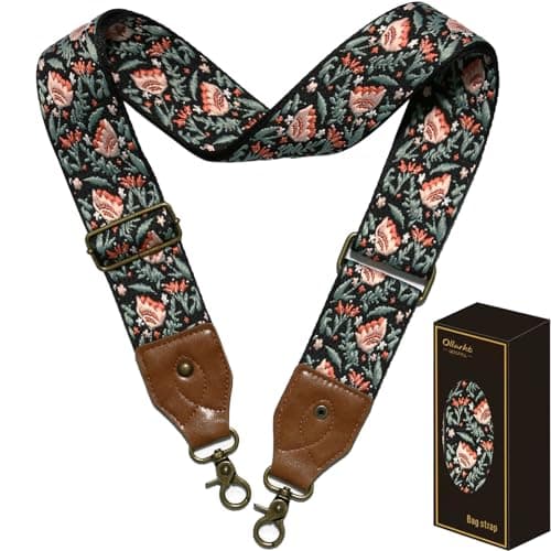 OllarKt 2" Wide Adjustable Leather Bag Strap — Flower 01