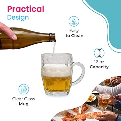 LavoHome Classic European Style Glass Stein Mug - 16 oz Set of 2, Perfect for Oktoberfest Parties