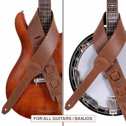 Light Brown Crazy Horse Leather Nefelibata Banjo Strap, Adjustable Double Layer