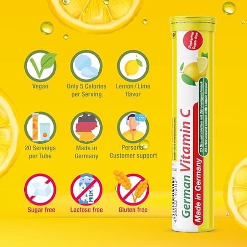 German Made Vitamin C 180 mg - 40 Lemon Lime Effervescent Tablets - Vegan