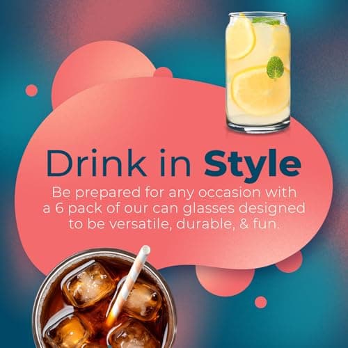 Can Shaped 16oz Glass Cups - 6 Pack Clear Beer Glasses, Stackable, Aesthetic Kitchen Drinkware
