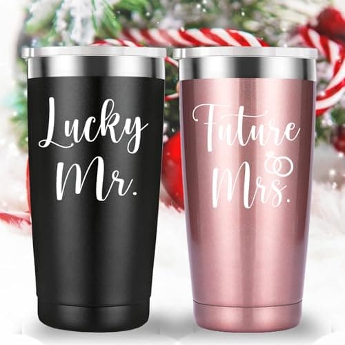 Engagement Wedding Couple Gift: Mamihlap Lucky Travel Mug Tumbler (20oz Black&Rose Gold)