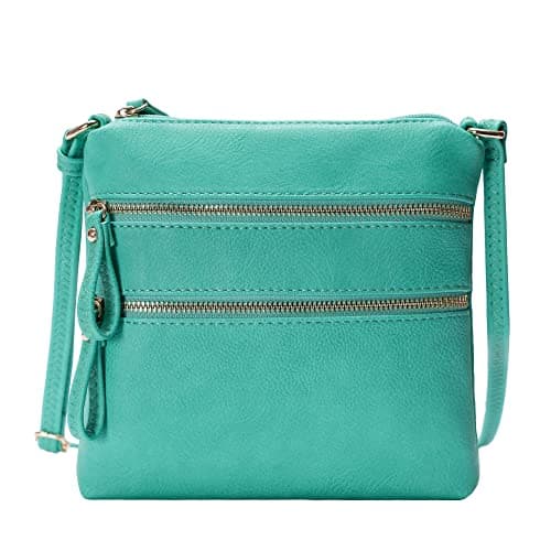 Solene Small Multi-Zip Pocket Crossbody Travel Purse — Turquoise