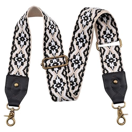 Nefelibata Retro Jacquard Embroidery Crossbody Bag Strap - Adjustable, Vintage Florals — Leather Big Diamond Plaid