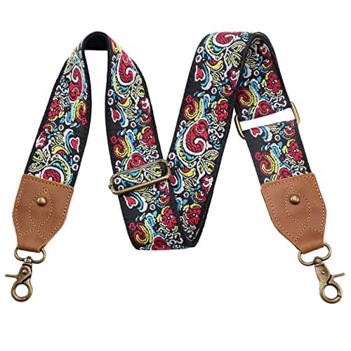 Nefelibata Purse Strap: Adjustable Leather Shoulder Replacement — Retro Embroidery Sea Waves