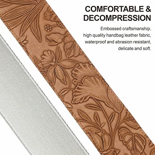Nefelibata 2.3 Inch Porter Style Vegan Leather Carving Strap with Pick Pocket (Brown Yellow)