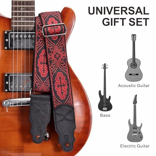 Head Layer Cowhide Leather Guitar Strap, 2" Wide, 2 Locks, 4 Picks Included