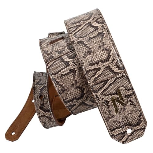 Nefelibata Full-Grain Leather Guitar Strap, 2.3" Wide, Soft Padded (Brown) — Gray