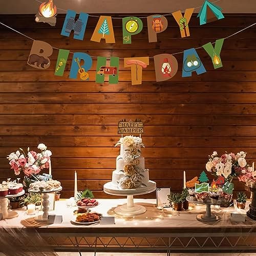 Camping Theme Birthday Party Decorations Kit Banner Topper