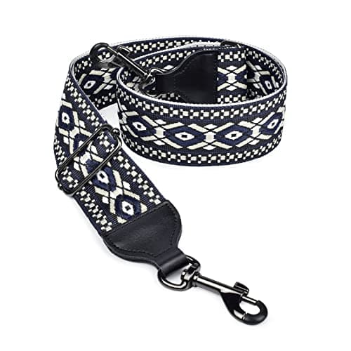 Banjo Strap Guitar Strap with Leather Ends and Metal Clips (Flowers) — Vintage Black