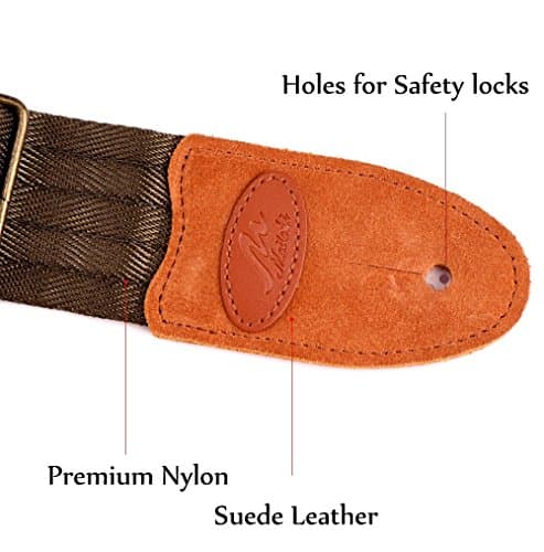 Suede Ends Safety Locks Leather Button Acoustic Electric Guitar Strap