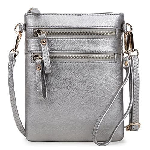 Solene Women's Small Crossbody Bag with Multi Zip Pockets — Light Pewter