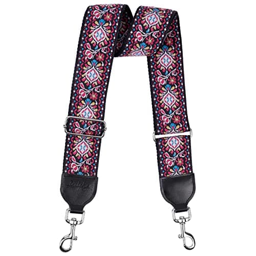 Soft Cotton & Leather Ends Jacquard Embroidered 2" Wide Crossbody Bag Purse Straps — Jacquard Hot Pink