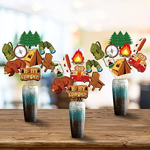 Camping Theme Party Centerpiece Sticks, 24pcs Birthday Adventure Decor