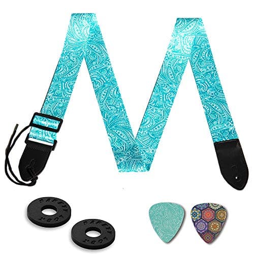 QIELIZI Adjustable Guitar Strap with 2 Locks, 2 Picks, Pick Holder & Leather Button — 1-spiral2