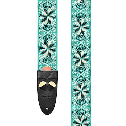Amumu Red Flame Jacquard Guitar Strap for Acoustic, Electric & Bass — Green