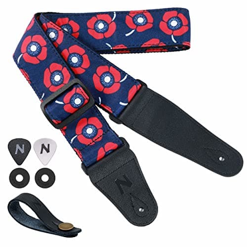 Nefelibata Guitar Strap-2 Wide Double Layer Cotton Original Design Adjustable Guitar Straps (White Grid) — Safflower