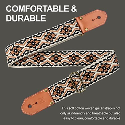 Cool Woven Guitar Strap with Leather Ends for Guitarists (Khaki)