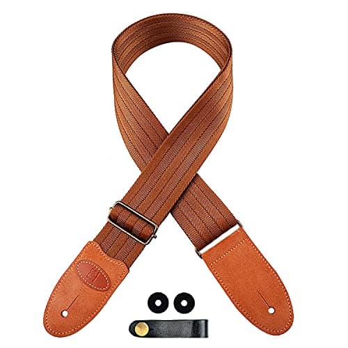 Suede Ends Safety Locks Leather Button Acoustic Electric Guitar Strap